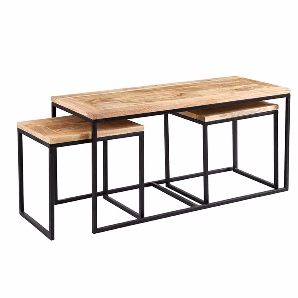 Wyld Haus Toivakka Set of 3 Industrial Reclaimed Wood Nesting Coffee Tables in Brown – 2