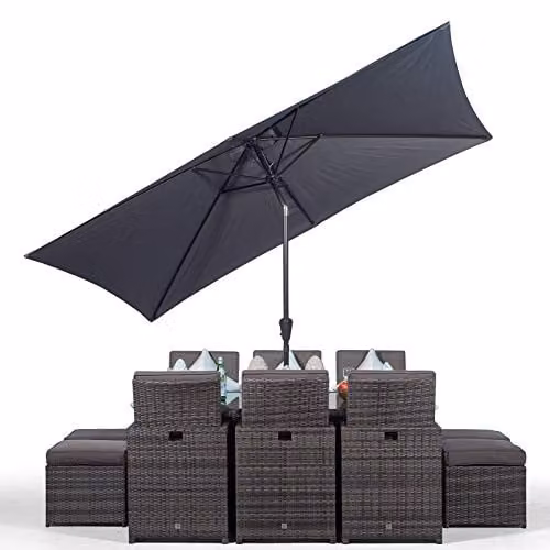Giardino Rattan Cube Garden Dining Set in Grey and Brown with Table, Chairs, 4 Stools, Parasol and Cover, W: 182 cm, D: 120 cm – 2