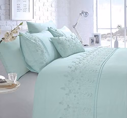 Rapport Home Papillon Polycotton Duvet Cover and Pillowcase Set in Blue, 200 x 200 cm