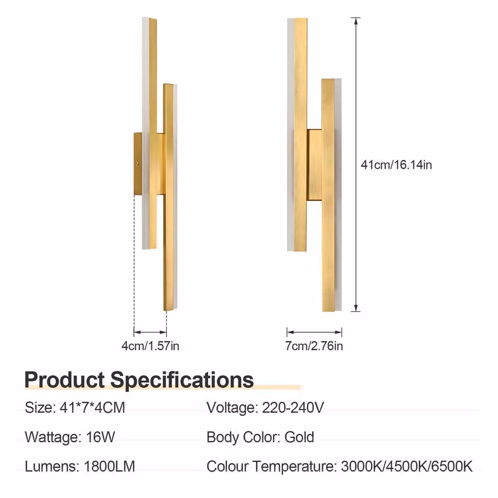 Pheashine Gold Nordic LED Wall Light with Tri-Tone Acrylic and Metal Finish, 40 cm – 2