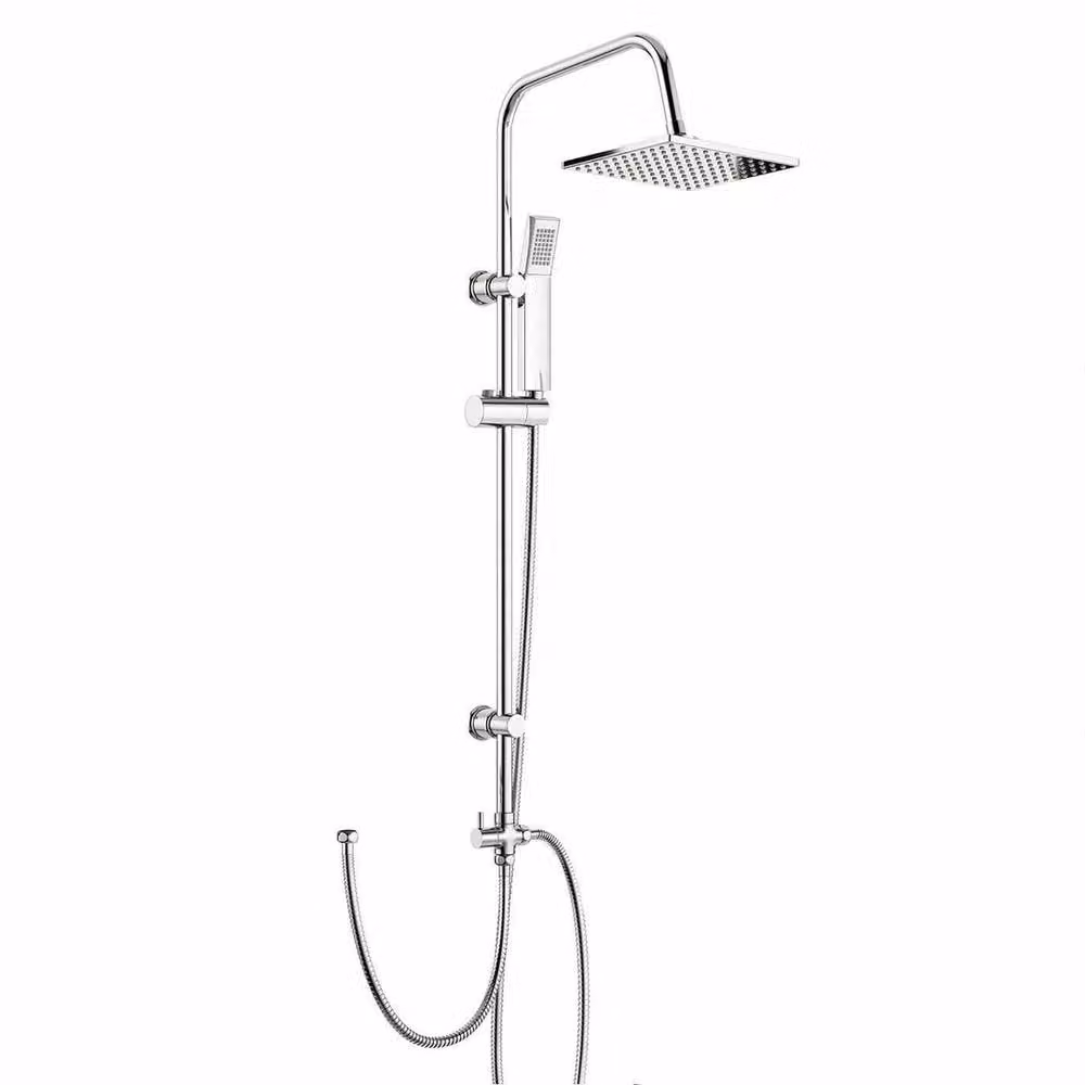 Havendro Square Twin Head Mixer Shower Kit with Rain Shower and Hand Shower in Silver Chrome