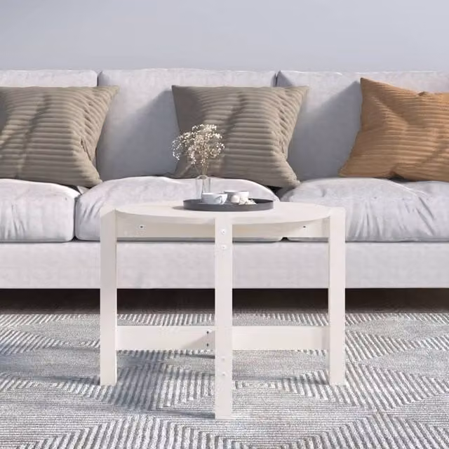 Berkfield Home Beautiful Round White Solid Pine Wood Coffee Table, Diameter: 62.5 cm, Height: 45 cm