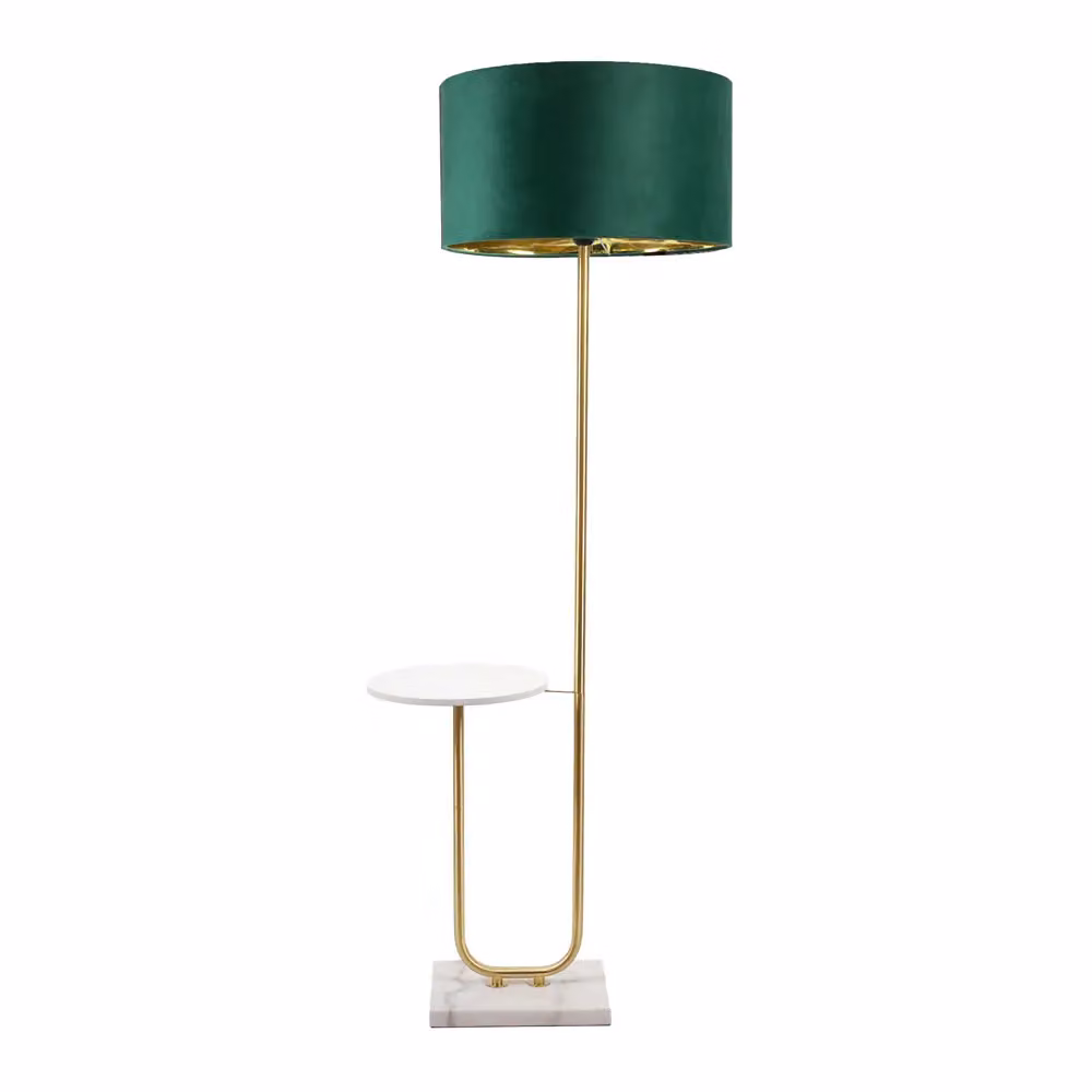 ValueLights Tavel Gold Metal Floor Lamp with Green Velvet Cylinder Shade and Gold Inner Shade – 2