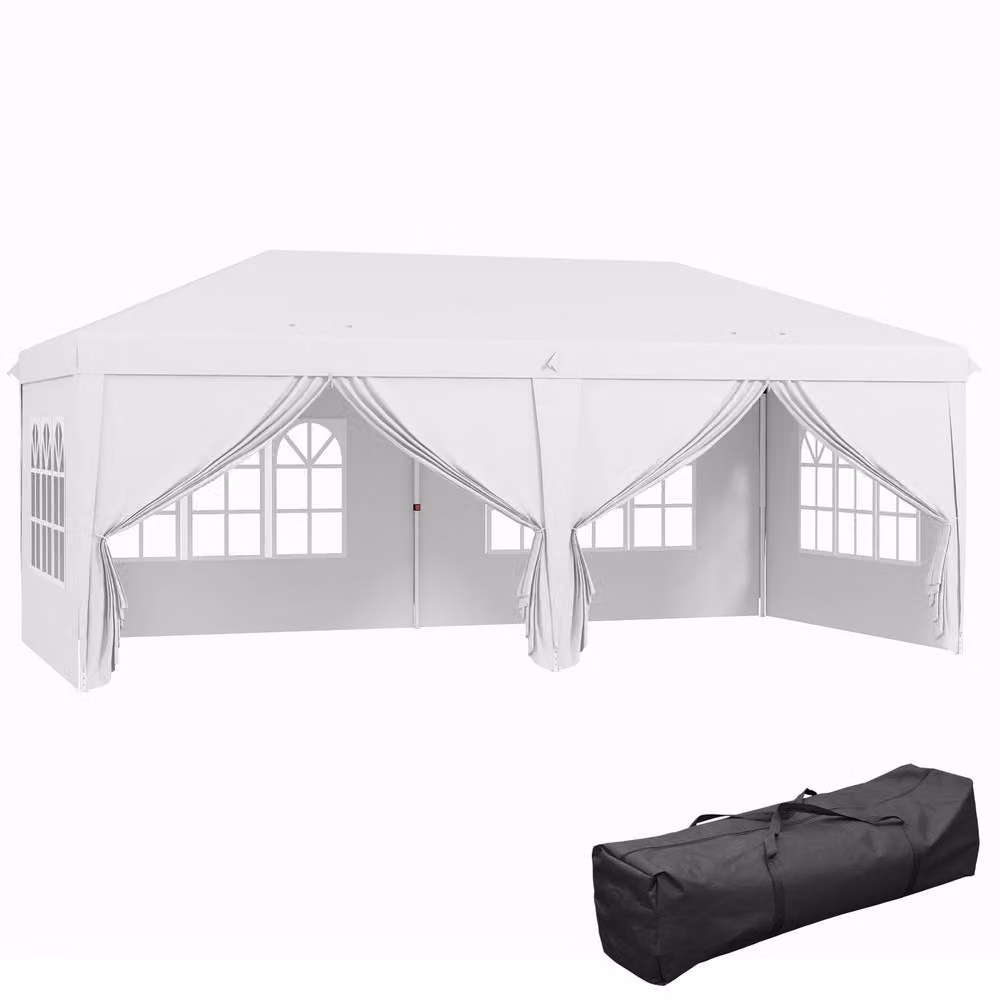 STILVORA Garden Gazebo in White with Removable Walls, W: 6 m, D: 3 m, H: 2.05 m – 4