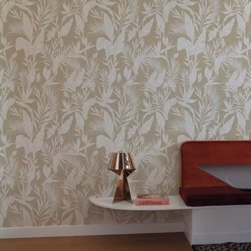 Grandeco Glistening Lucia Tropical Foliage Blown Vinyl Wallpaper, Beige – 2