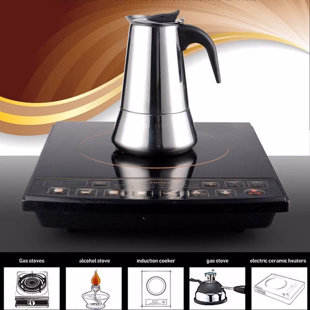 Living and Home Silver Italian Moka Pot Stovetop Espresso Maker, 100ml and 200ml – 9