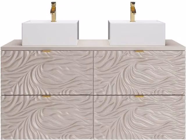 Vente-unique Textured Wall Mounted Bathroom Vanity Unit with Double Square Countertop in Beige and White – 1