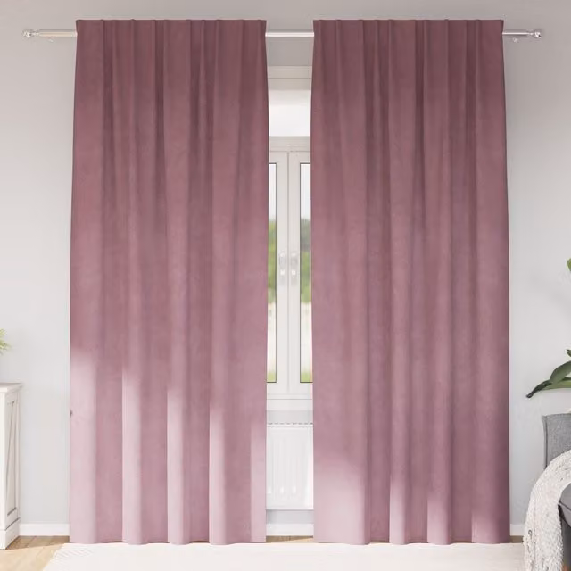 Berkfield Home Dark Pink Velvet Blackout Curtains with Top Tape, 2 Pack, W: 140 cm x H: 225 cm – 1