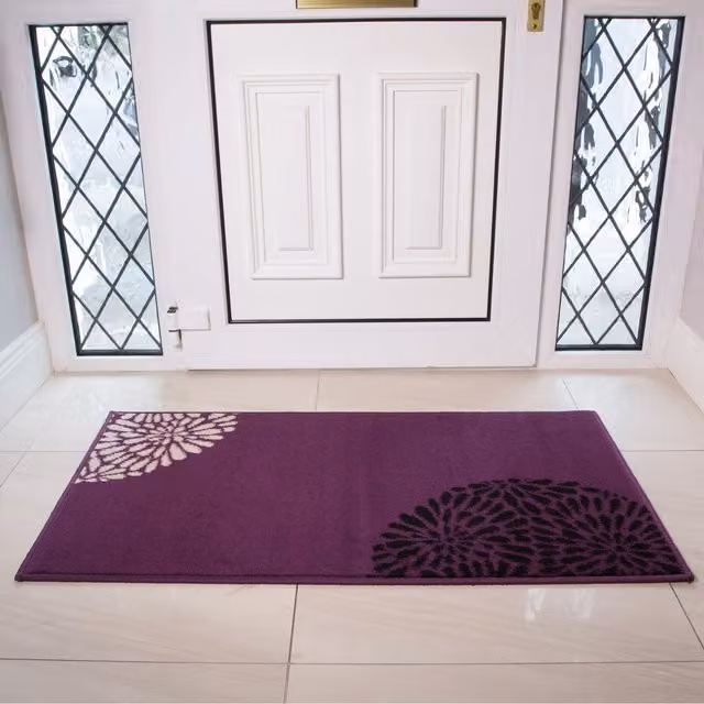 The Rug House Purple and Black Floral Modern Living Room Rug, W: 150 cm, D: 80 cm