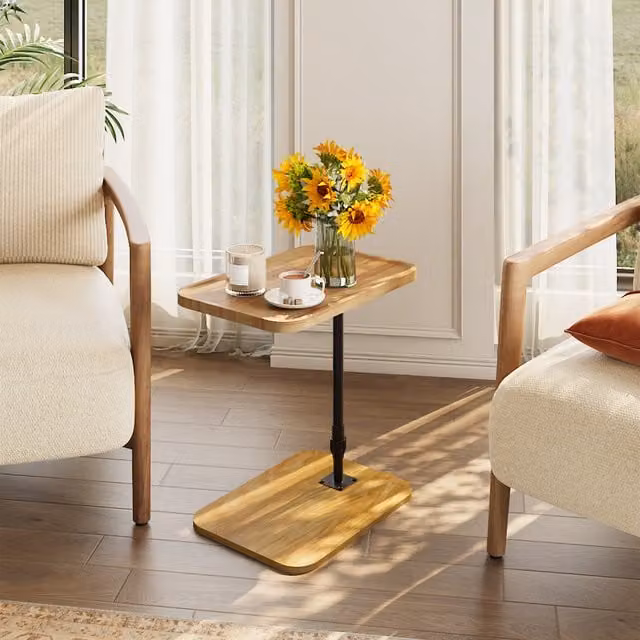 Livingandhome Height Adjustable Modern Side Table in Brown and Black Wood