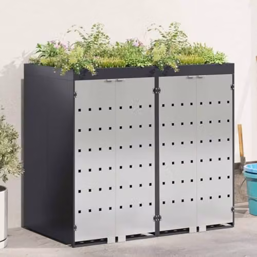 vidaXL Steel Wheelie Bin Storage for 2 Bins, Anthracite, W: 121.5 cm, D: 39.9 cm, H: 136.0 cm – 2