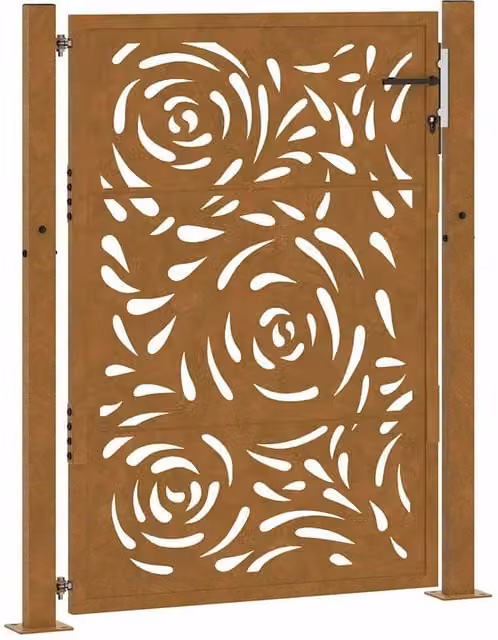 Berkfield Brown Weathering Steel Garden Gate with Flame Design W: 105 cm, H: 130 cm
