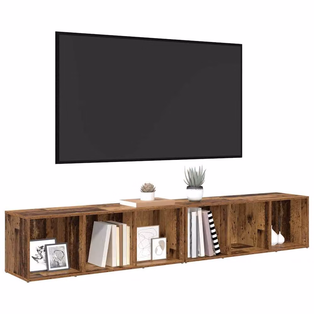 Berkfield Home 2-Piece Old Wood Cube Shelving Unit in Brown – 3