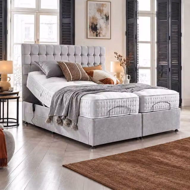 Geneva Eve Electric Adjustable Bed with Mattress and Headboard in Silver and Grey, W/D/H: 120 x 200 cm