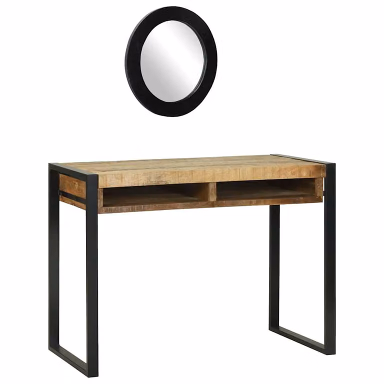 Berkfield Home Rustic Mango Wood Dressing Table with Mirror, Brown, W: 100 cm, D: 50 cm, H: 75 cm
