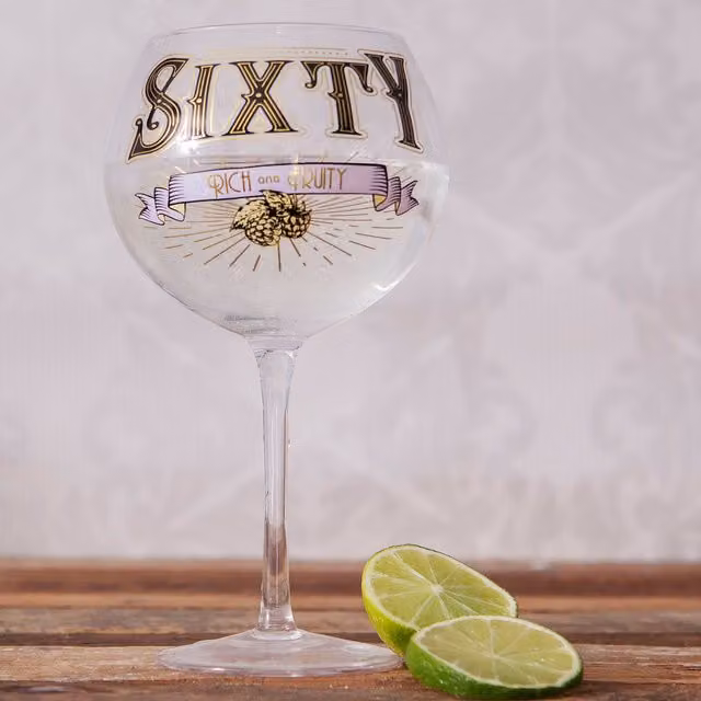 Boxer Gifts Age Sixty Rich and Fruity Prohibition Style Gin Bloom Cocktail Glass in Transparent, Black, Gold and Purple – 1