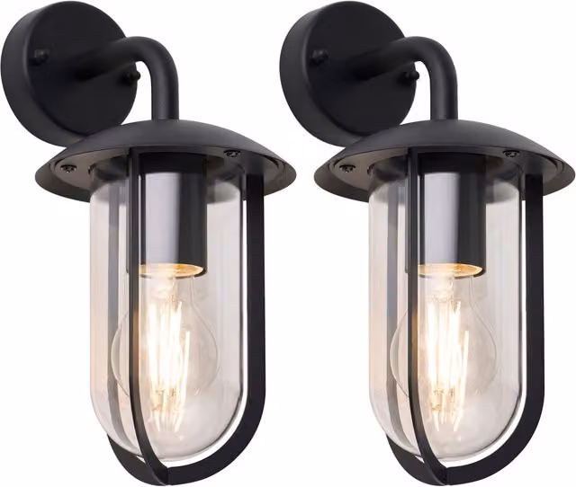 First Choice Lighting Bronty Set of 2 Black Outdoor Wall Lights with Transparent Glass – 1