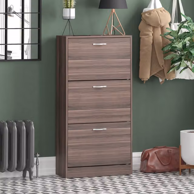 Vida Designs Modern 3 Drawer Shoe Cabinet in Walnut Brown