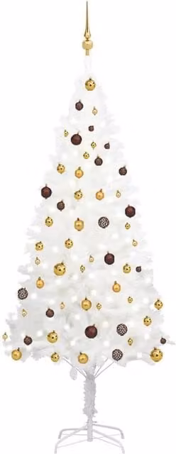 Berkfield Home Artificial Pre-lit Christmas Tree with Ball Set, White, Height: 210 cm