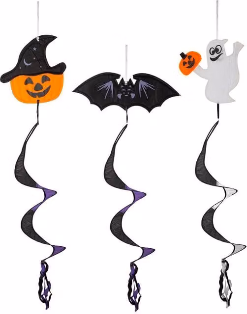 VFM e-Store Halloween Hanging Windspinners Party Decoration Set of 3 in Multicolour Ghost, Pumpkin and Bat Designs – 1