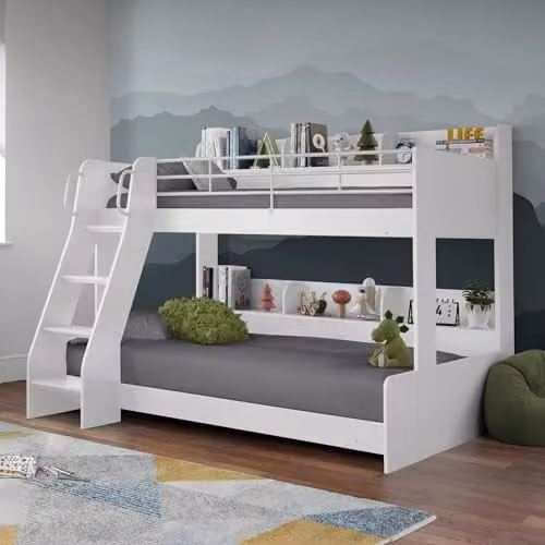 Julian Bowen Domino White Solid Wood Triple Bunk Bed with Stairs and Side Compartments, H 169.5 x W 120 x D 200 cm
