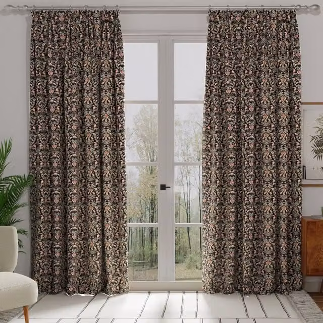 ANTE DECOR Skoll Made to Measure Blackout Curtain in Black and Pink Floral Cotton