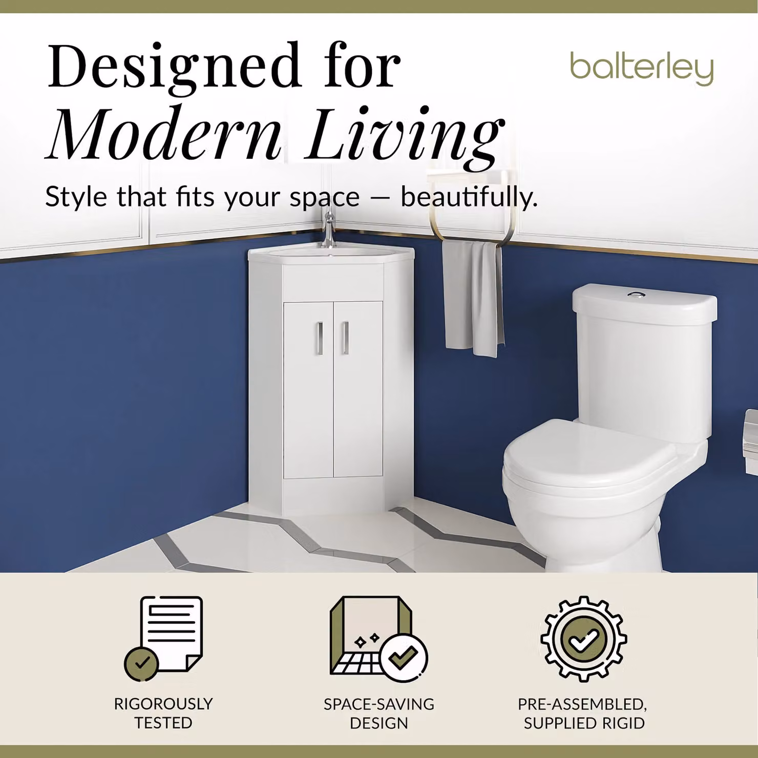 Balterley Modern Glossy White Floor Standing Corner Bathroom Vanity Unit and Toilet Set – 2