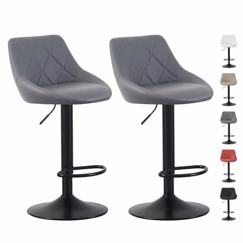 mcc direct Stanley Set of 2 Grey Faux Leather Swivel Bar Stools with Backrest and Metal Base – 1