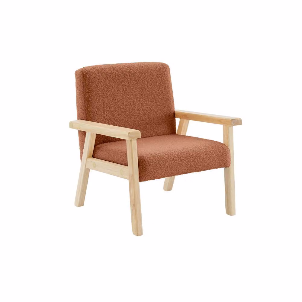sweeek Children's Scandi-style Armchair in Terracotta Bouclé Fabric with Rubberwood Legs, W/D/H: 50.0 x 43.5 x 47.0 cm – 2