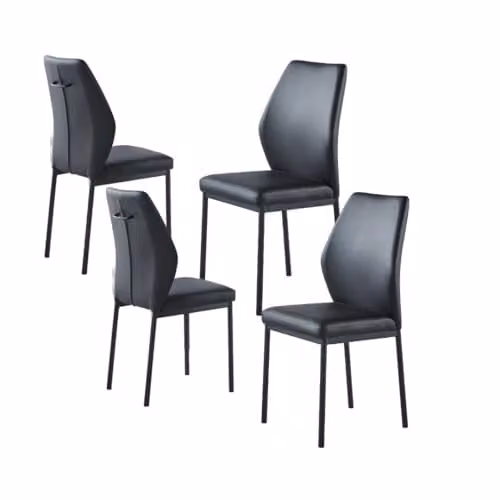 Modernique Set of 4 Modern Dining Chairs in Black Synthetic Leather with Metal Frame