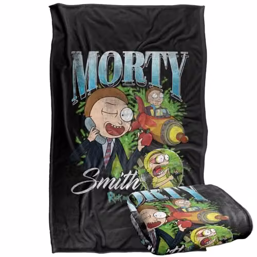 LOGOVISION Rick and Morty Morty Smith Homage Super Soft Fleece Throw Blanket, Multicolour, W: 91 x D: 147 cm