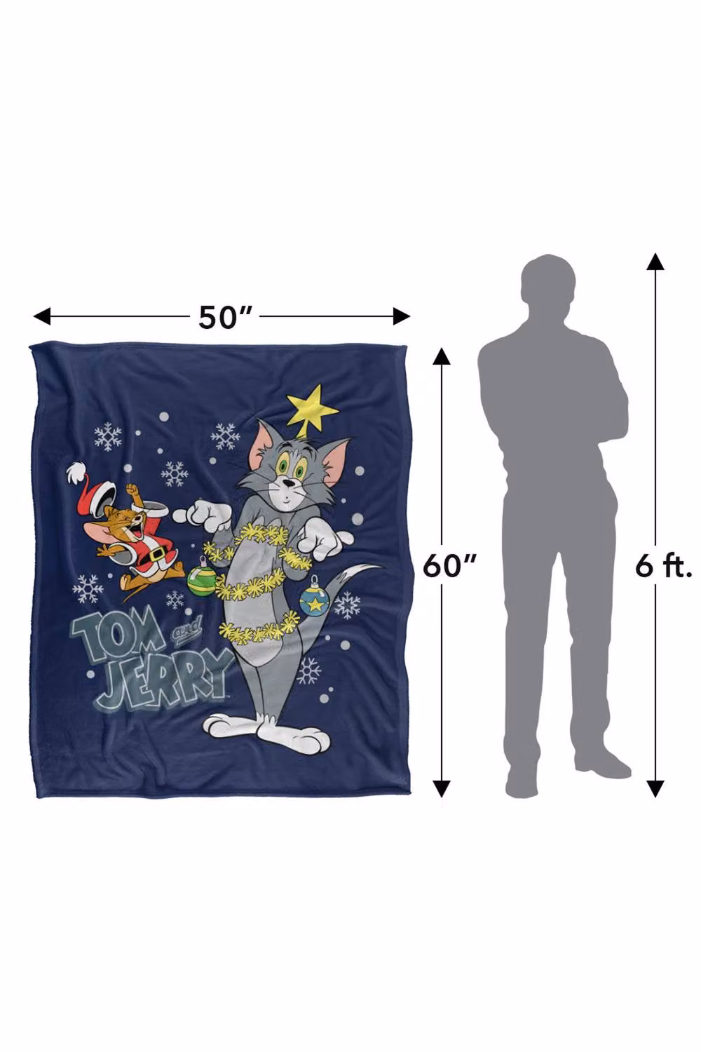 Warner Bros. Tom and Jerry Merry Christmas Tinsel Tangle Super Soft Silky Touch Fluffy Blanket, Extra Large, Multicolour – 3