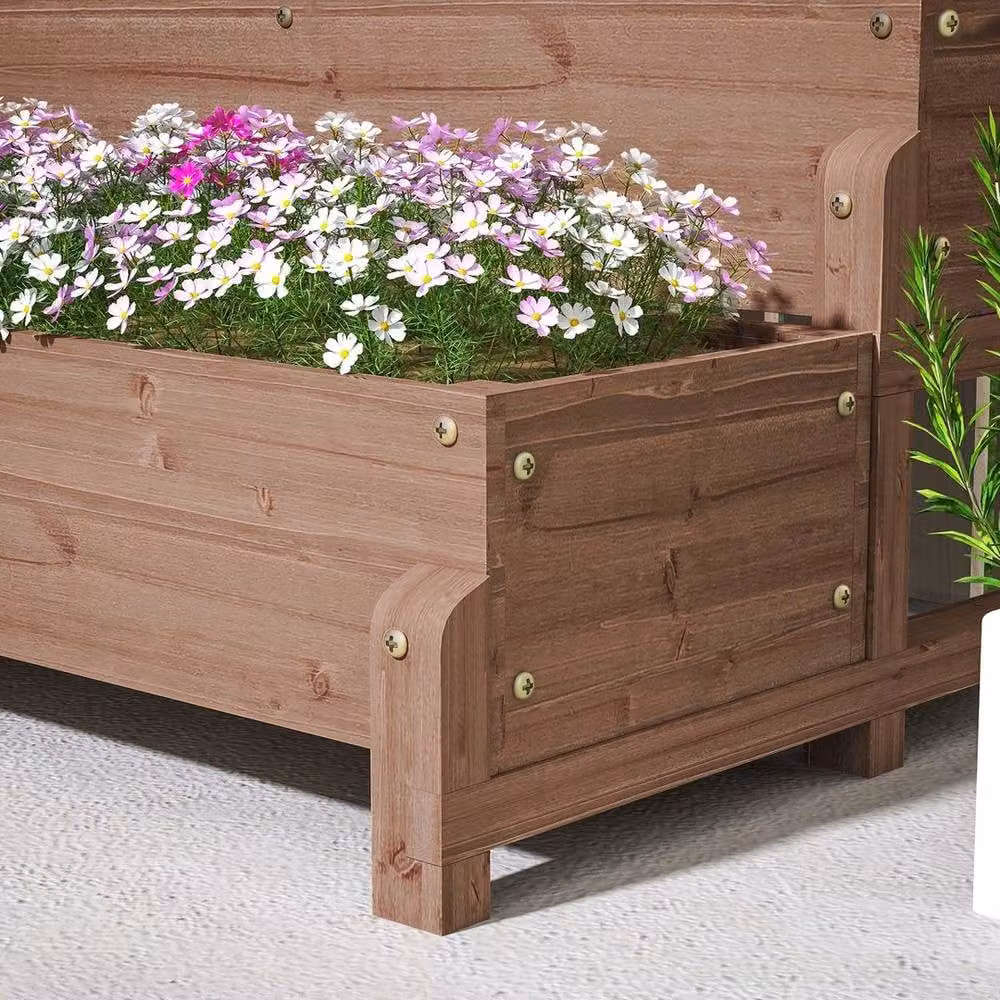 Kelvenix 2-Tier Wooden Raised Bed with Trellis in Brown, W/D/H: 121 x 88 x 66 cm – 5