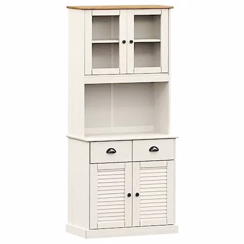 vidaXL VIGO Highboard in White Lacquered Solid Pine with Glass Doors, H 175 x W 78 x D 40 cm – 1