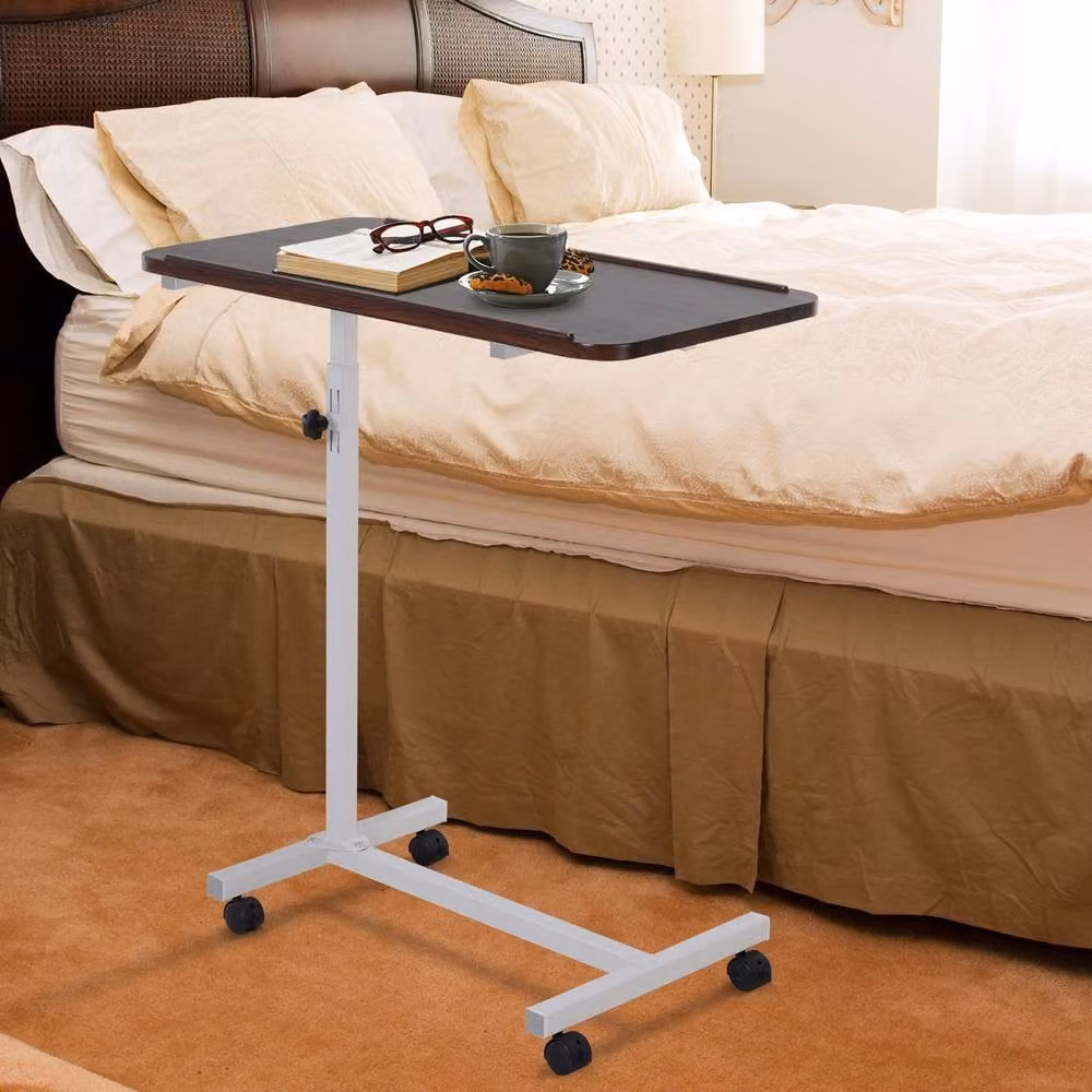 ERGOVEXA Height-Adjustable Over Bed Table with Castors, Brown – 2