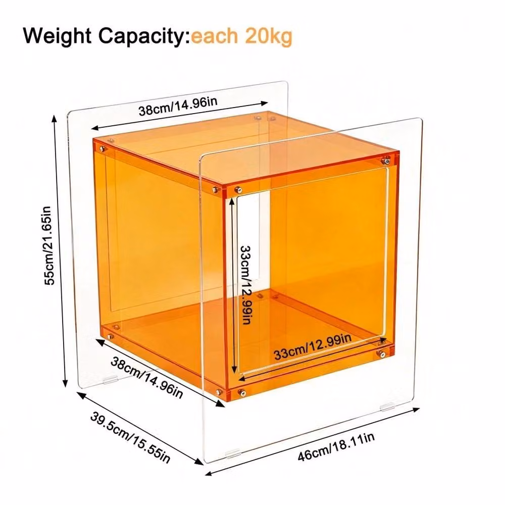 VOGREX 2-Tier Transparent Orange Acrylic Side Table with Multifunctional Storage – 2