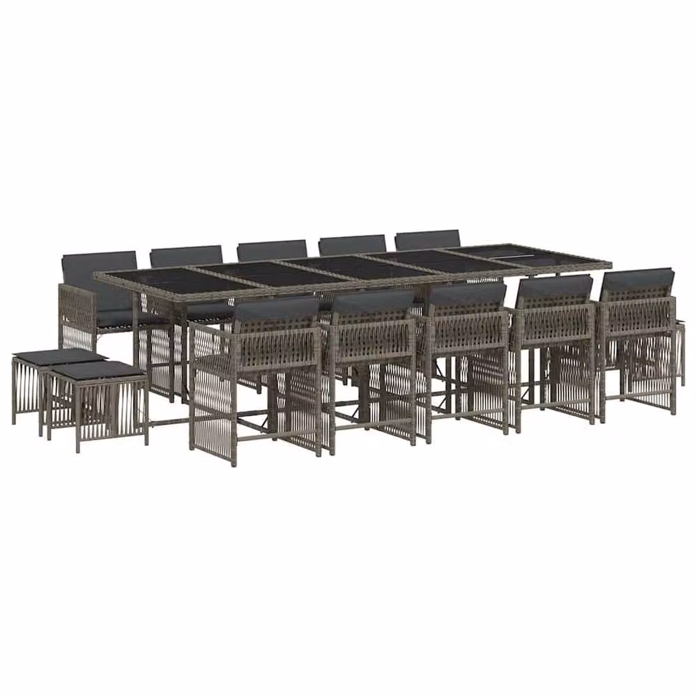 Berkfield Home 15 Piece Grey Poly Rattan Garden Dining Set with Cushions and Glass Tabletop – 2