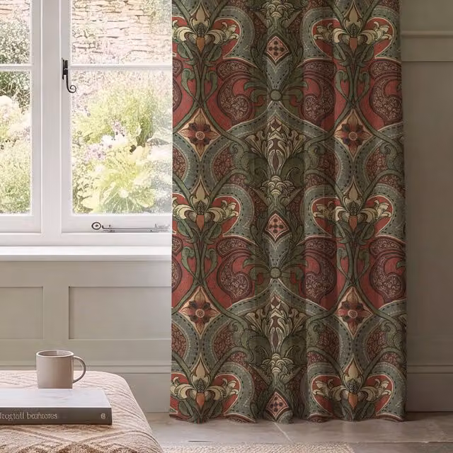 HOUSE Llewelyn-Bowen Gwendoline Printed Damask Made To Measure Blackout Eyelet Curtains in Velvine Rosemarie Multicolour Floral Cotton