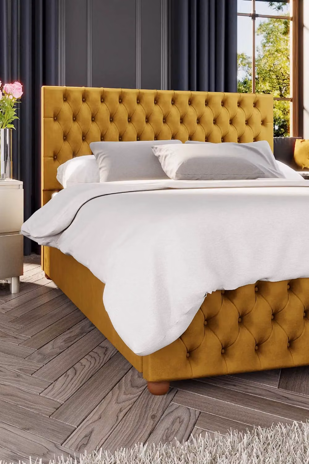 Laurence Llewelyn-Bowen Seren Ottoman Storage Bed in Mustard Plush Velvet Fabric, Super King Size (W: 200 cm x D: 200 cm) – 3