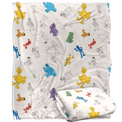 LOGOVISION Sesame Street Full Character Pattern Super Soft Fleece Throw Blanket, Multicolour, W: 152 cm, D: 127 cm