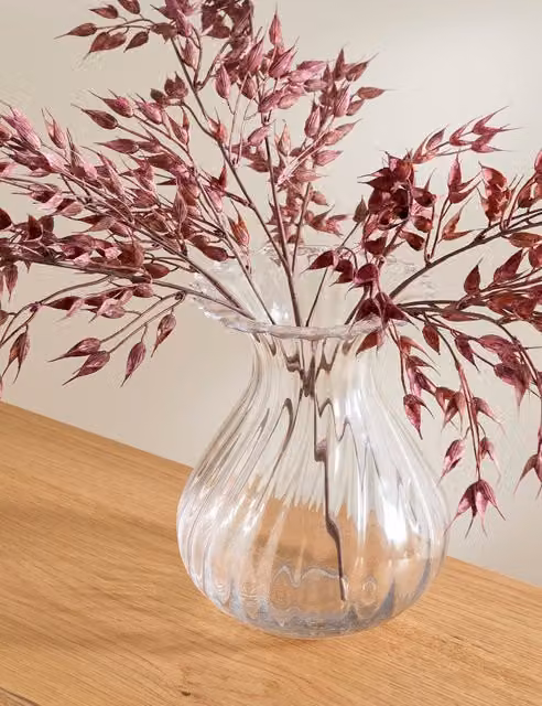 M&S Fluted Glass Bouquet Vase in Transparent Striped Design