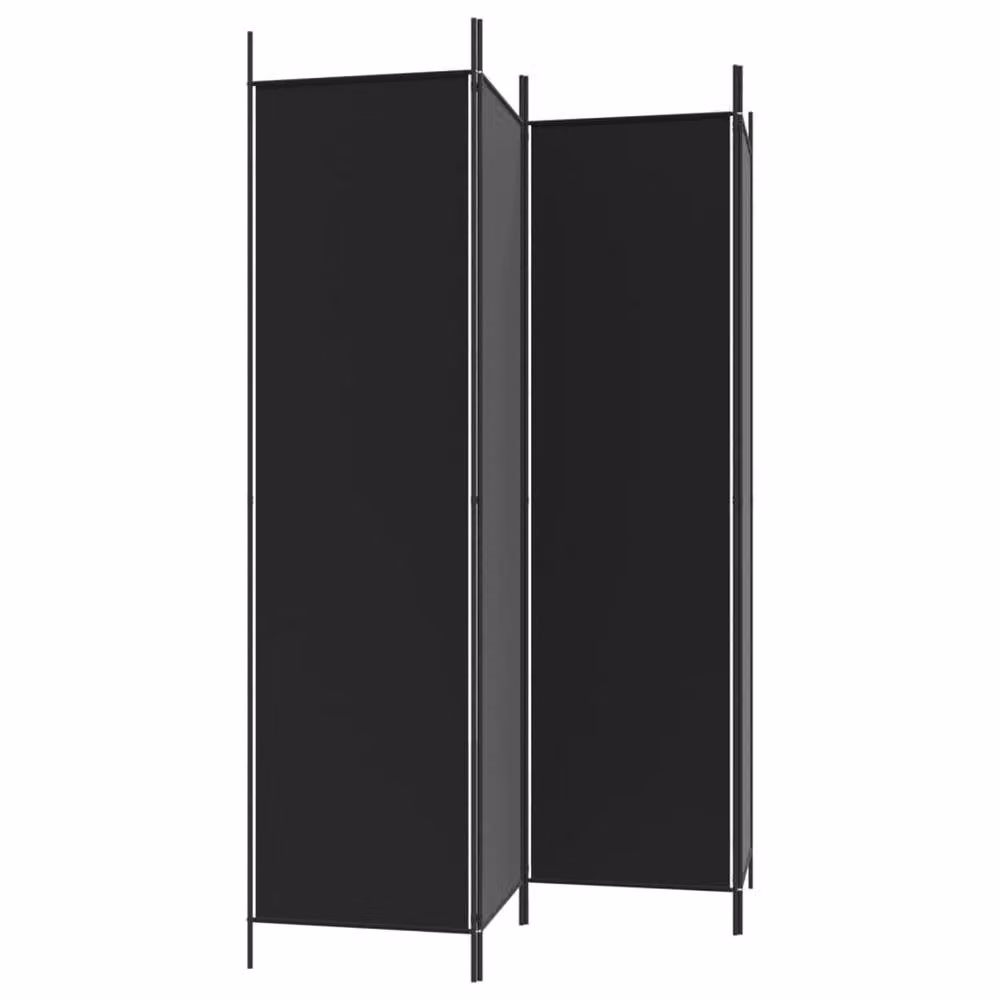 Berkfield Home 4-Panel Room Divider in Black Fabric and Metal, W/H: 200 x 200 cm – 4