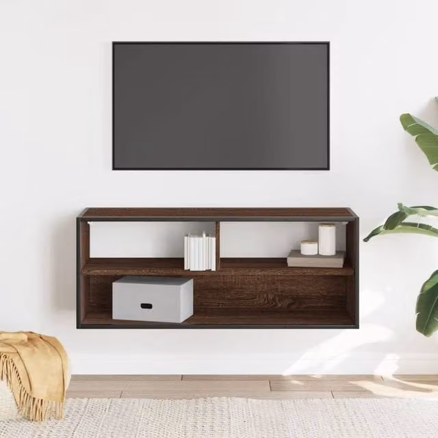 Berkfield Home Industrial TV Cabinet in Brown Oak, W/D/H: 100 x 31 x 39.5 cm