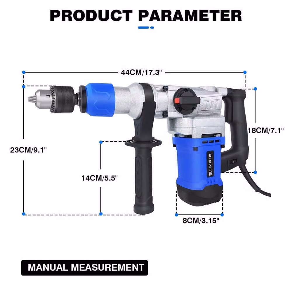 Nordara 1500W Electric Hammer Demolition Drill with Chisel Drill Bits, 4500 BPM, Blue – 2