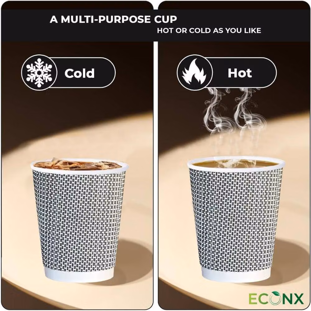 MANTRARAJ 50 Pack Black 3-Ply Disposable Paper Coffee Cups, 8oz – 3