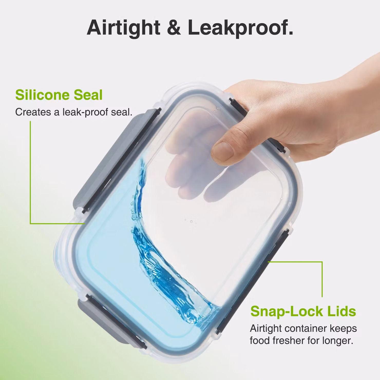 VonShef 5 Piece Airtight Glass Meal Prep Lunch Boxes with Snap Lids, 1.05 l Capacity, Transparent – 2