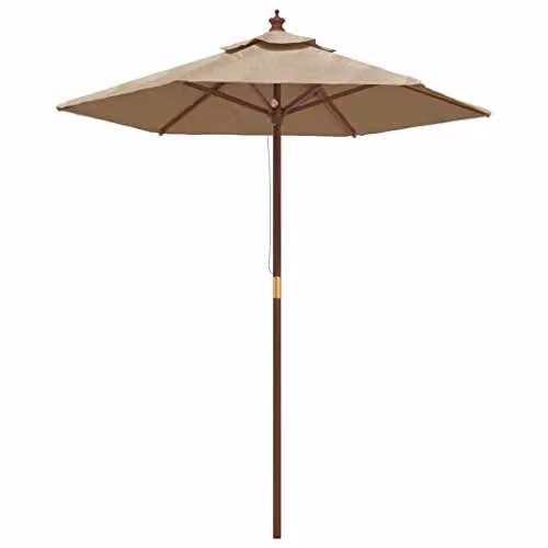 vidaXL Garden Parasol with Wooden Pole and Polyester Canopy in Beige, W/D/H: 196 x 231 cm – 1