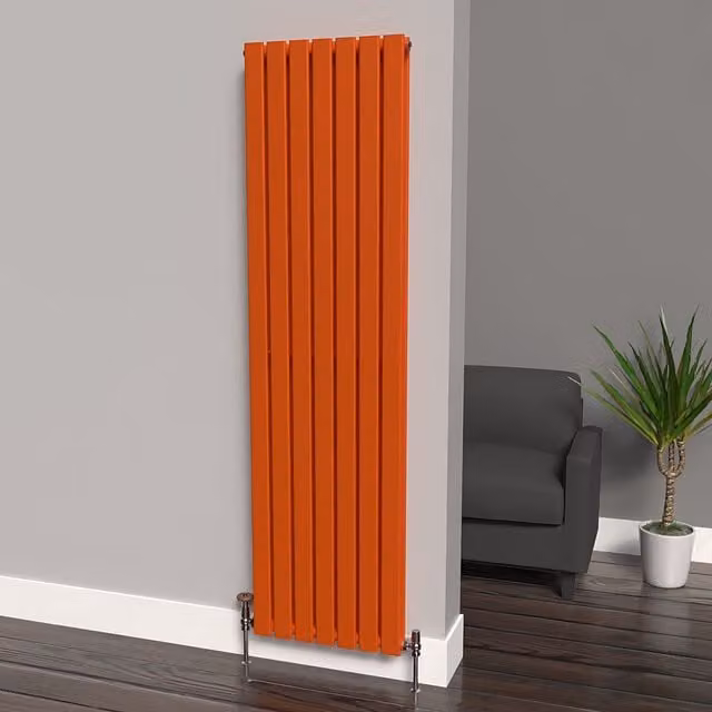 Lux Heat Flat Coloured Vertical Double Radiator in Sunburst Orange, H: 180 cm, W: 49 cm
