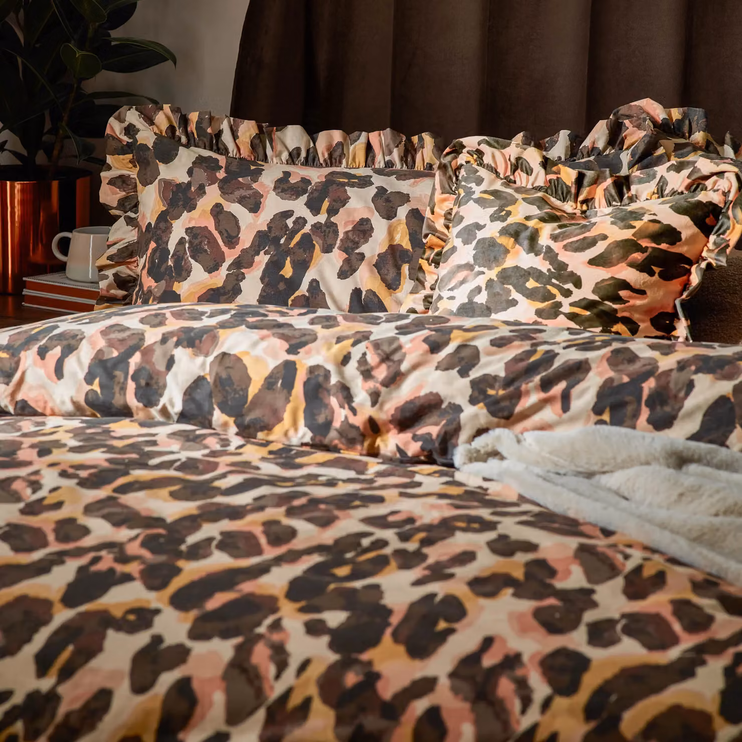 Furn Leopard Print Cotton Mako Satin Duvet Cover and Pillowcase Set, Multicolour, W: 90 cm, L: 200 cm – 2