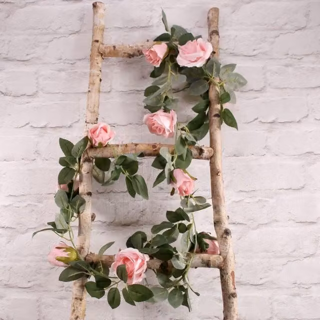 Kingsbury Gifts Pink Artificial Silk Rose Garland with Green Foliage